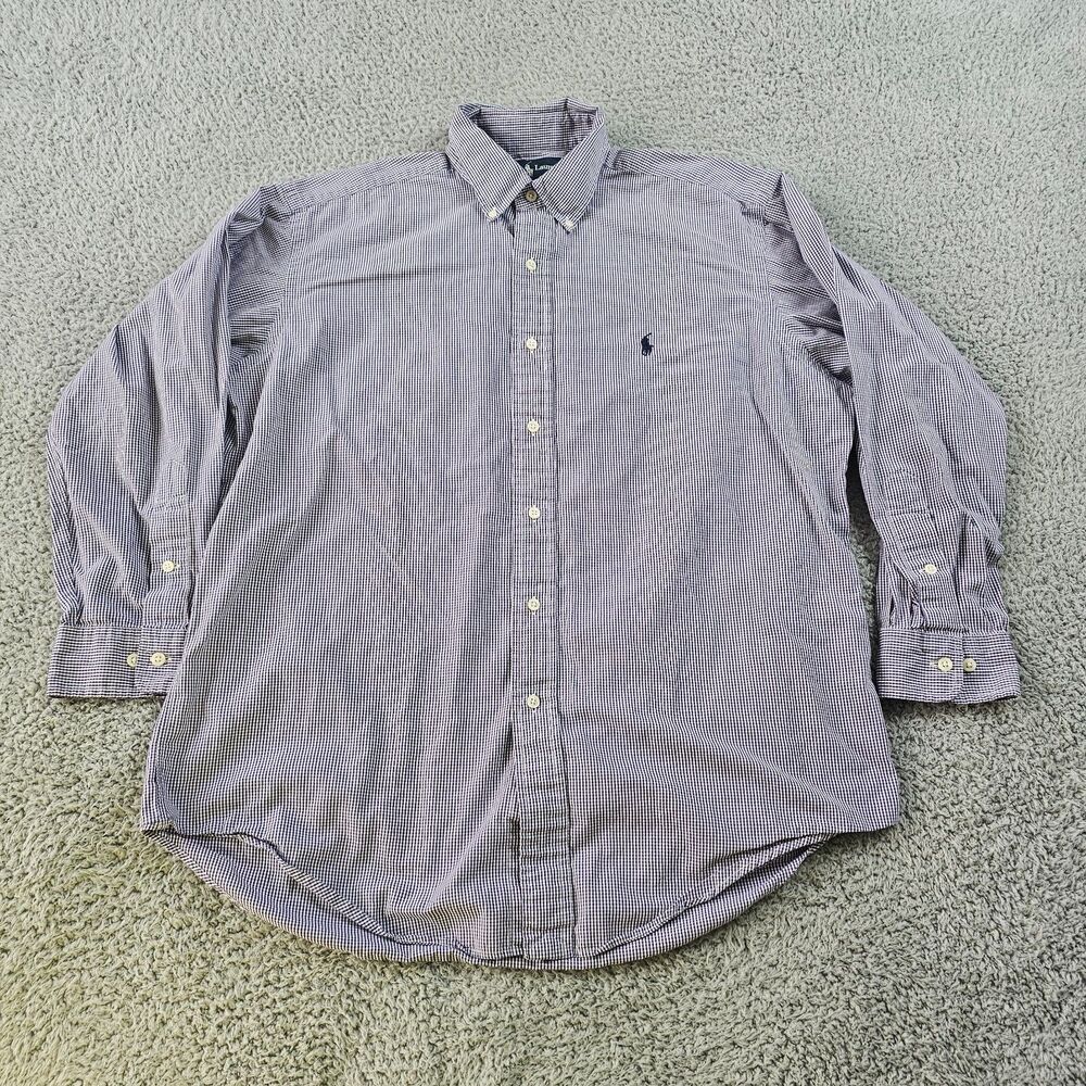 Vintage Ralph Lauren Shirt Mens 16 32/33 Purple Gingham YARMOUTH Long Sleeve